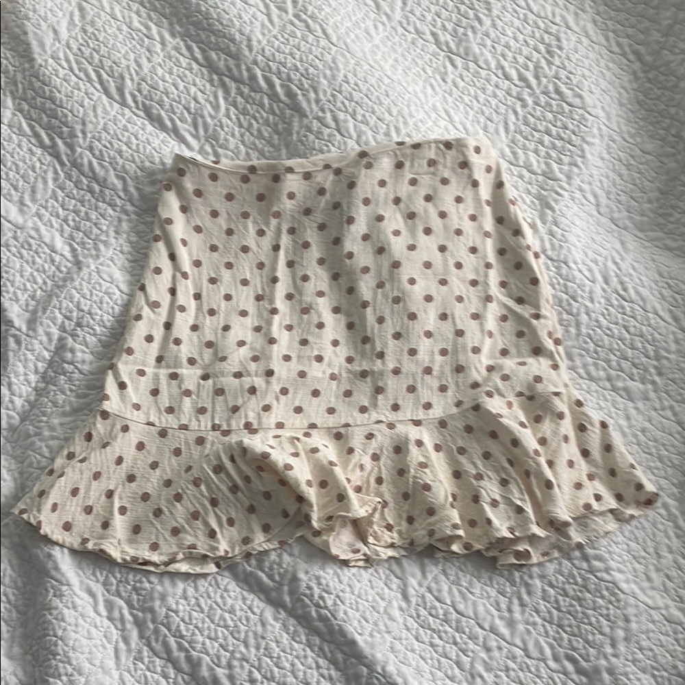 Polka Dot Ruffle Skirt - Cream and Brown